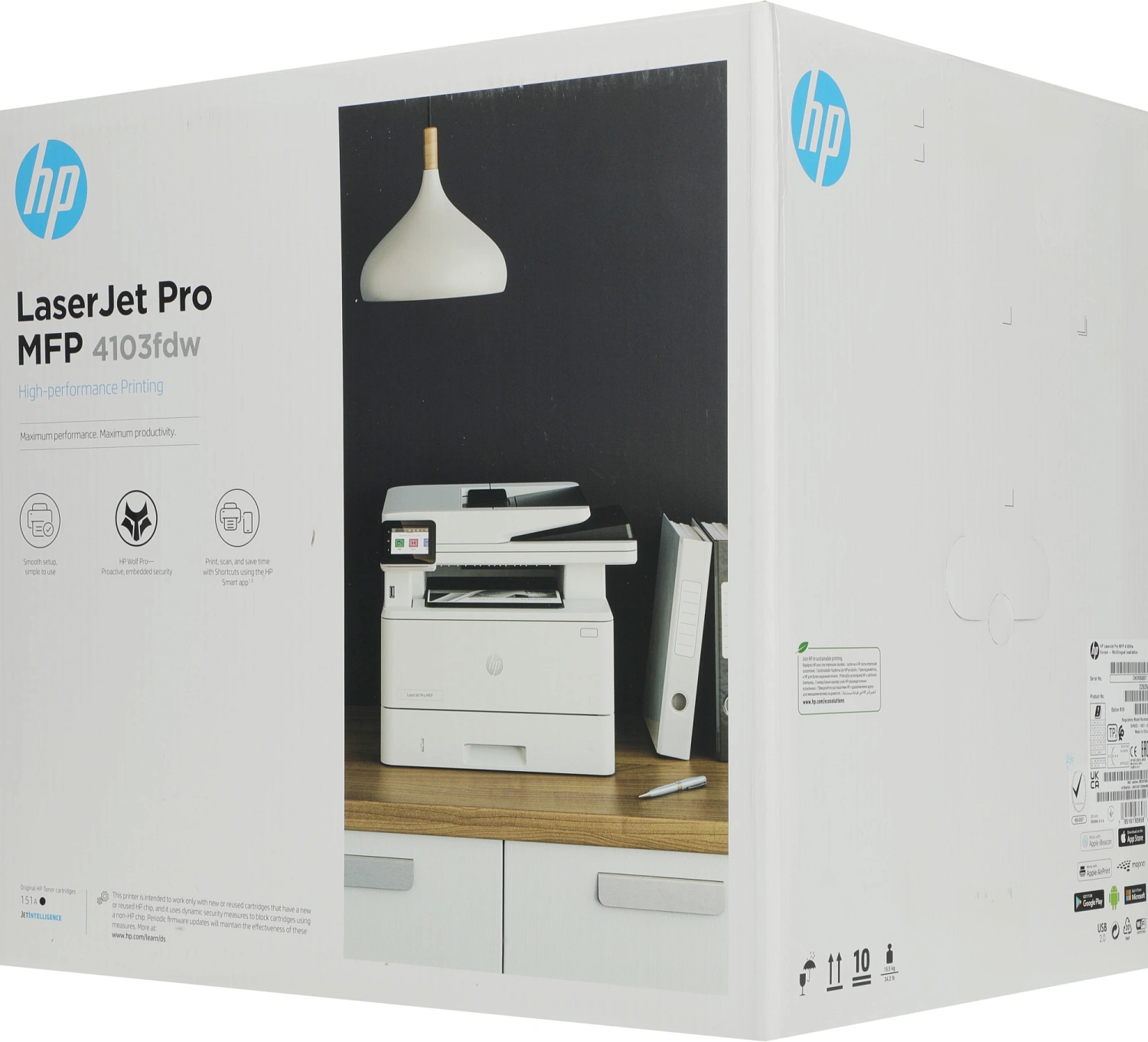 МФУ лазерный HP LaserJet Pro 4103fdw (2Z629A) A4 Duplex Net WiFi белый