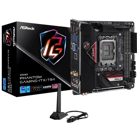 Z690 Phantom Gaming-ITX/TB4, Socket 1700, Intel®Z690, 2xDDR5-4800, HDMI+DP, 1xPCI-Ex16, 3xSATA3 (RAID 0/1/5/10), 2xM.2, 8 Ch Audio, 1x2.5GLan, WiFi, (0+2)xUSB2.0, (5+2)xUSB3.2, (1+1)xUSB3.2 Type-C™, Mini-ITX, RTL {20} (93672)