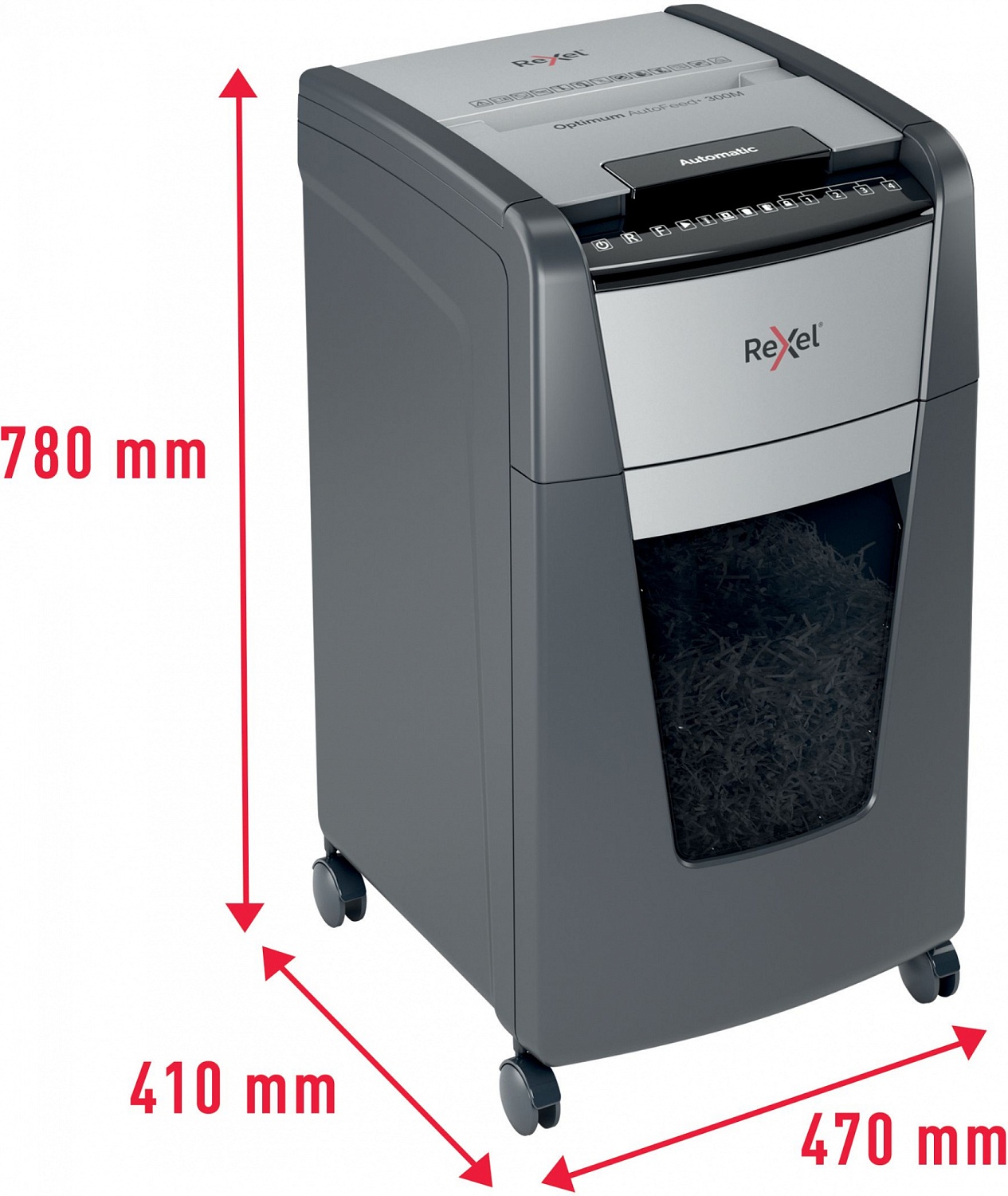 Шредер Rexel Optimum AutoFeed 300M черный с автоподачей (секр.P-5) фрагменты 300лист. 60лтр. скрепки скобы пл.карты