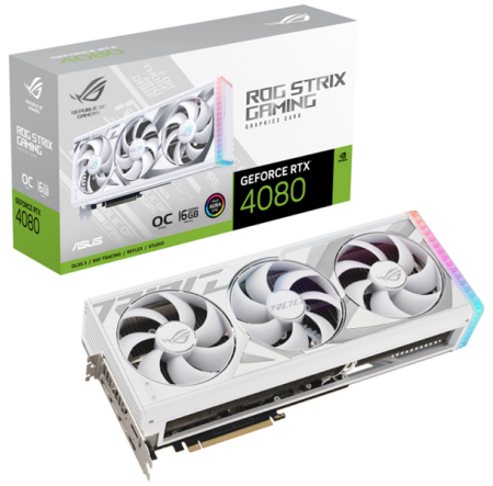 Видеокарта Asus PCI-E 4.0 ROG-STRIX-RTX4080S-O16G-WHITE NVIDIA GeForce RTX 4080 Super 16Gb 256bit GDDR6X 2640/23000 HDMIx2 DPx3 HDCP Ret