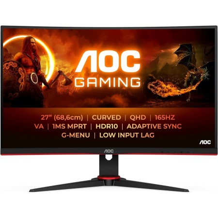 Монитор 27" AOC CQ27G2SE Black-Red (VA, изогнутый, 2560x1440, 165Hz, 1 ms, 178°/178°, 250 cd/m, 80M:1, +2xHDMI 2.0, +DisplayPort 1.4, +регулировка по высоте)