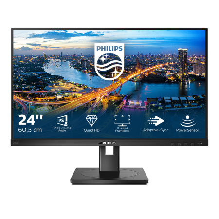 Монитор LCD 23.8'' [16:9] 2560х1440(WQHD) IPS, nonGLARE, 75 Hz, 250 cd/m2, H178°/V178°, 1000:1, 50М:1, 16.7M, 4ms, DVI, HDMI, DP, USB-Hub, Height adj, Pivot, Tilt, Swivel, Speakers, 3Y, Black
