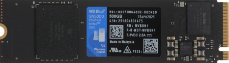 Твердотельный накопитель Western Digital Blue SN5000 SSD M2.2280 PCIe 4.0 500Gb, 5000MBs/4000MBs, TBW 300, WDS500G4B0E, 1 year