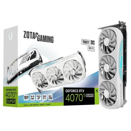 Видеокарта Zotac RTX4070Ti SUPER TRINITY OC WHITE ED 16GB GDDR6X 256bit 3xDP HDMI 3FAN Premium Pack