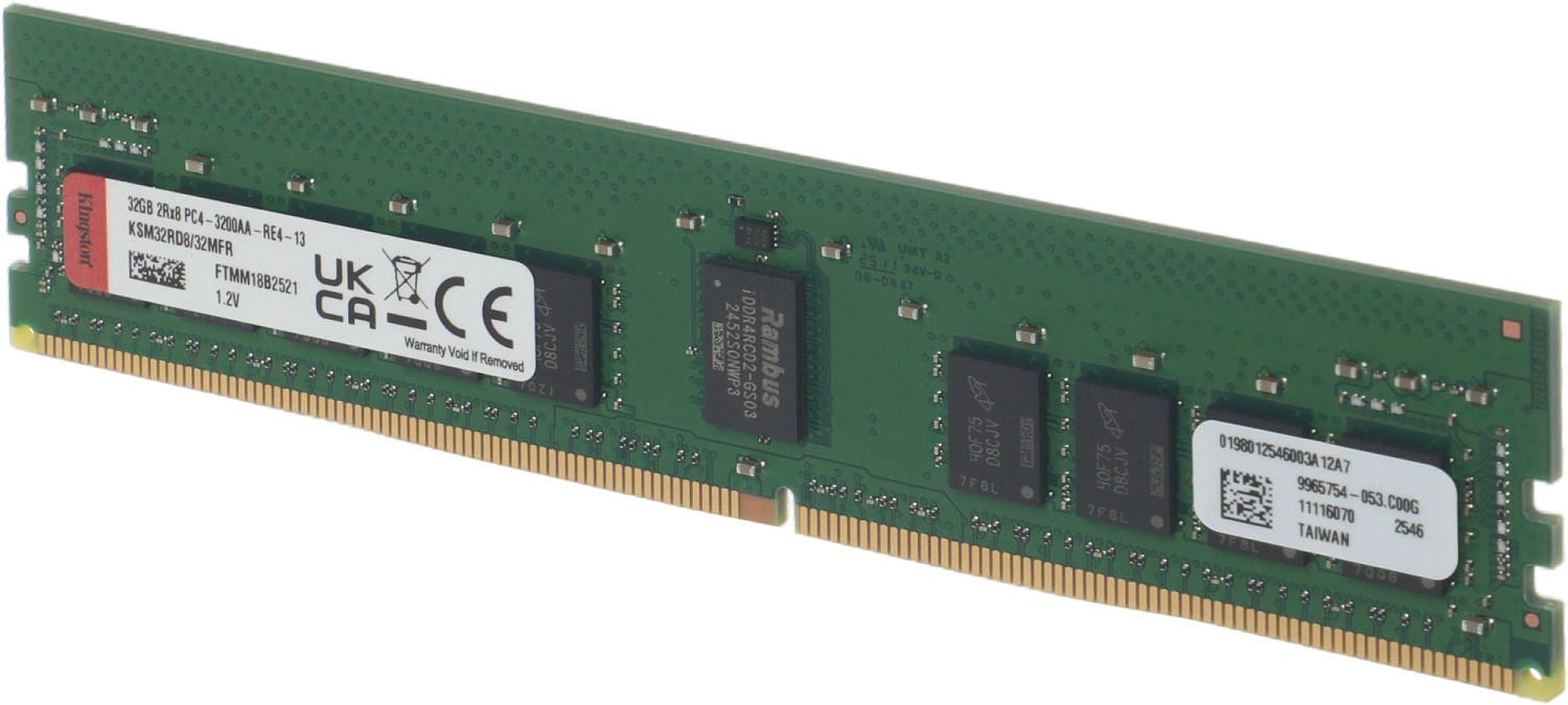 Оперативная память Kingston Server Premier DDR4 32GB RDIMM 3200MHz ECC Registered 2Rx8, 1.2V (Micron F Rambus)