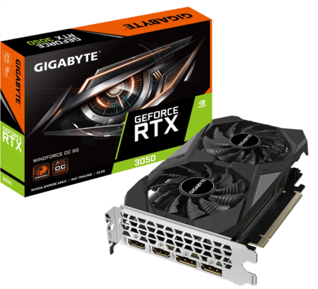 Видеокарта Gigabyte PCI-E 4.0 GV-N3050WF2OC-6GD NVIDIA GeForce RTX 3050 6Gb 96bit GDDR6 1477/14000 HDMIx2 DPx2 HDCP Ret