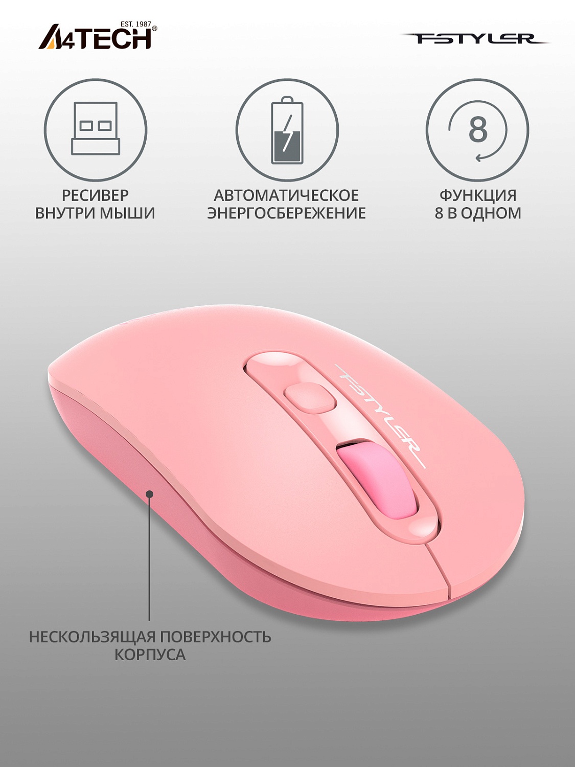 Мышь A4Tech Fstyler FG20 розовый оптическая (2000dpi) беспроводная USB для ноутбука (4but) Мышь A4Tech Fstyler FG20 розовый оптическая (2000dpi) беспроводная USB для ноутбука (4but)