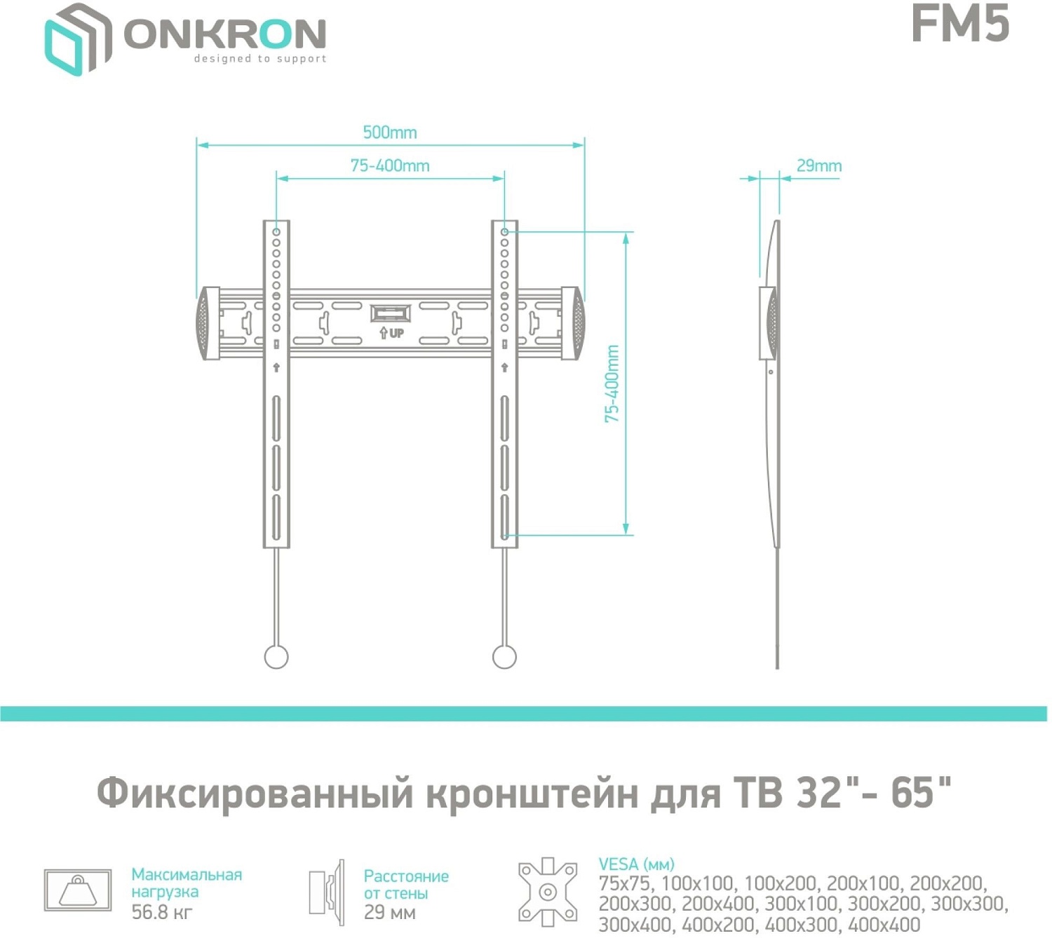 Кронштейн для телевизора Onkron FM5 черный 32"-55" макс.57кг настенный фиксированный