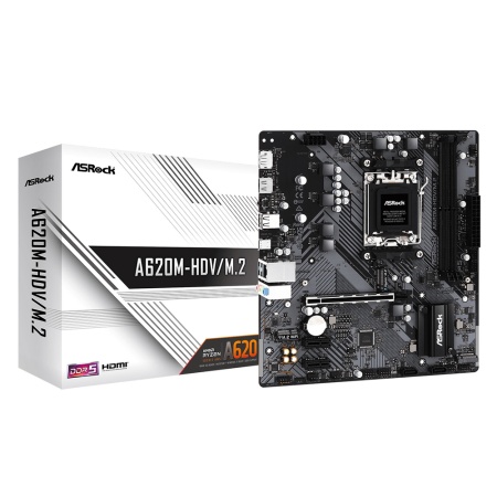 Материнская плата ASROCK A620M-HDV/M.2, AM5, A620, 2*DDR5, HDMI+DP, 2xSATA3 6.0, M.2 Socket, RAID, USB 3.2, USB 2.0, Type-C, mATX