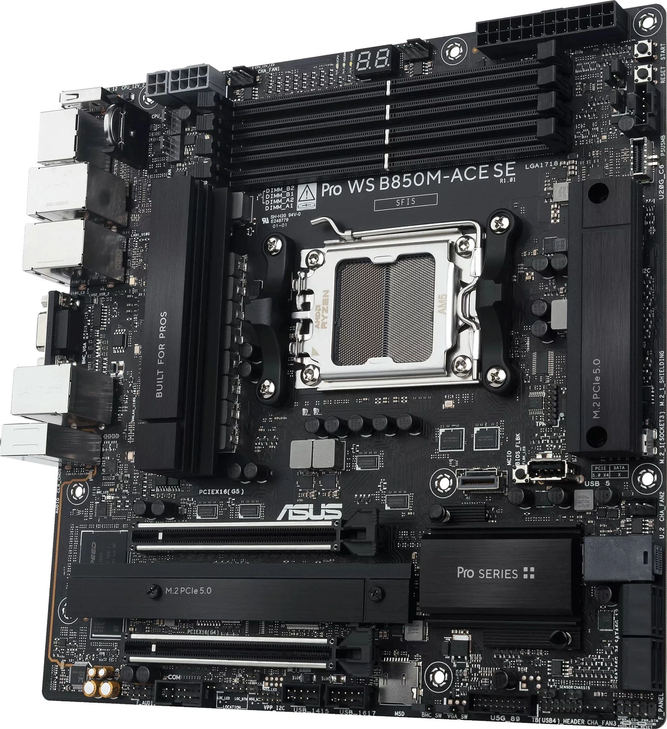 материнская плата ASUS PRO WS B850M-ACE SE, B850, AM5, 4*DDR5, 4*SATA, 2*M.2, 1*USB 3.2, 6*USB 2.0, Type-C, 2*PCIx16, HDMI, mATX; 90MB1MN0-M0EAY0