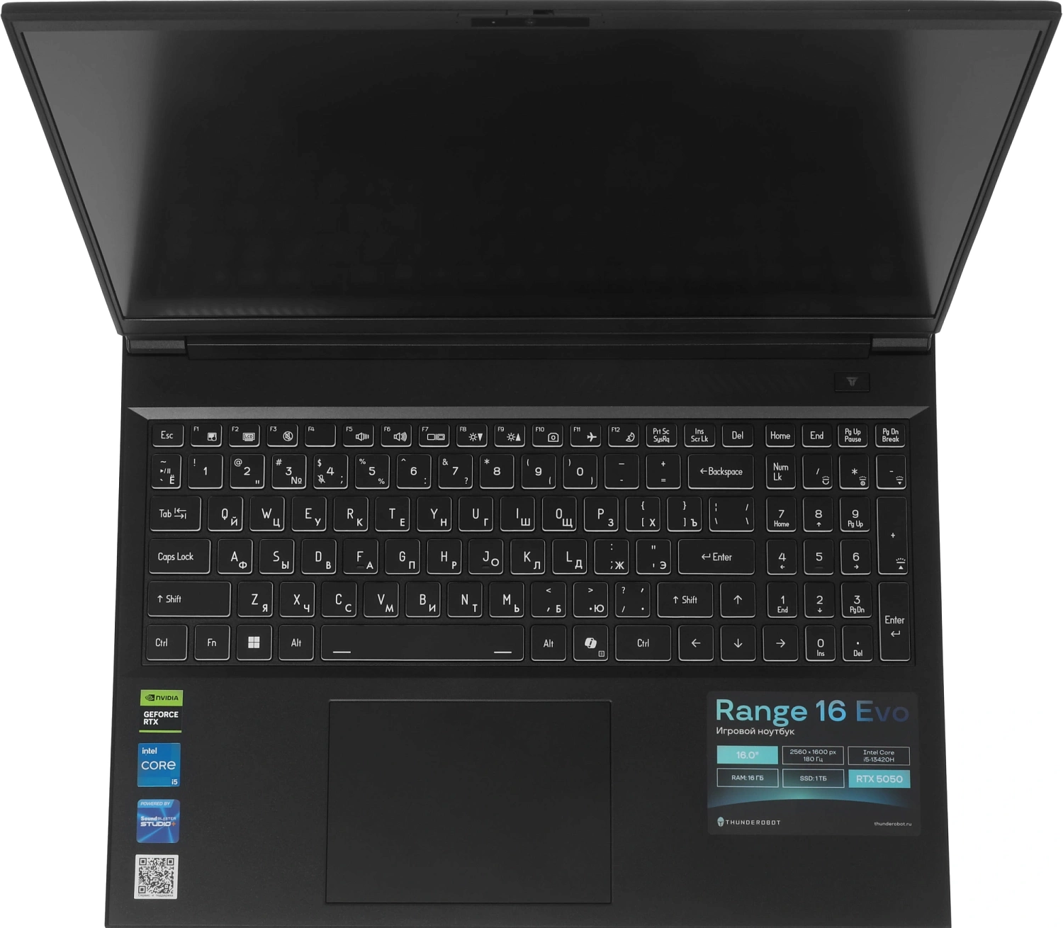 Ноутбук Thunderobot Range 16 Evo Core i5 13420H 16Gb SSD1Tb NVIDIA GeForce RTX5050 8Gb 16" IPS QHD (2560x1600) FreeDOS black WiFi BT Cam (JT009P00KRU)