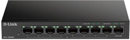 Коммутатор D-Link DES-1009MP/A1A 8x100Mb 1G 8PoE+ 117W неуправляемый