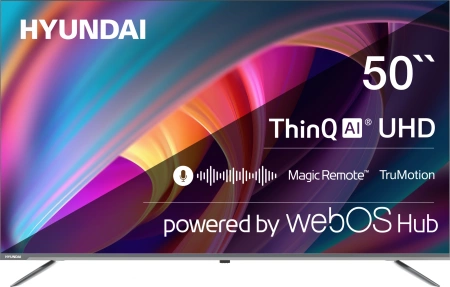 Телевизор LED Hyundai 50" H-LED50BU7100 WebOS Frameless Metal серый 4K Ultra HD 60Hz MEMC DVB-T DVB-T2 DVB-C DVB-S DVB-S2 USB WiFi Smart TV