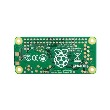 Raspberry Pi Zero W 1GHz single-core CPU, 512MB RAM, Mini HDMI port, Micro USB OTG port, Micro USB power, HAT-compatible 40-pin header, Composite video and reset headers, 
CSI camera connector, 802.11 b/g/n wireless LAN(MBZ)