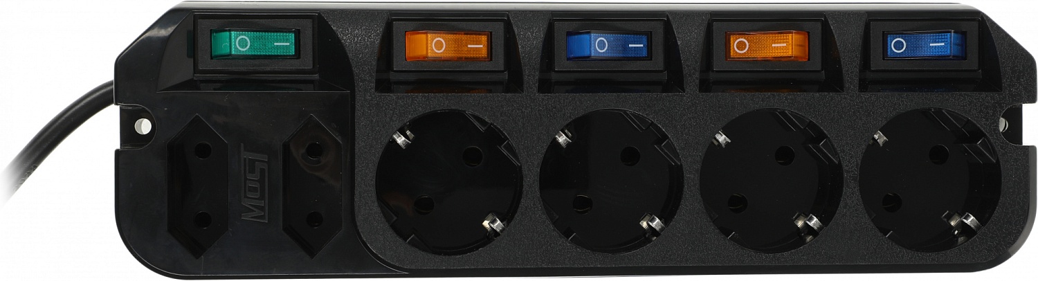 Сетевой удлинитель Most A10 5м (6 розеток) черный (пакет ПЭ)