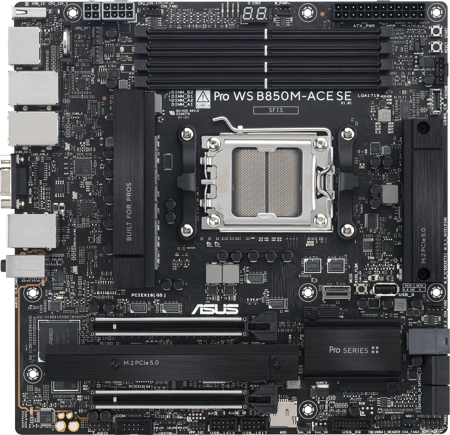 материнская плата ASUS PRO WS B850M-ACE SE, B850, AM5, 4*DDR5, 4*SATA, 2*M.2, 1*USB 3.2, 6*USB 2.0, Type-C, 2*PCIx16, HDMI, mATX; 90MB1MN0-M0EAY0