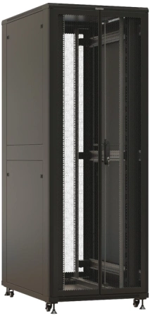 Шкаф коммутационный Hyperline (TTBR-4781-DD-RAL9004) напольный 47U 800x1000мм пер.дв.перфор. задн.дв.перфор. 2 бок.пан. 1000кг черный 910мм 2277мм IP20