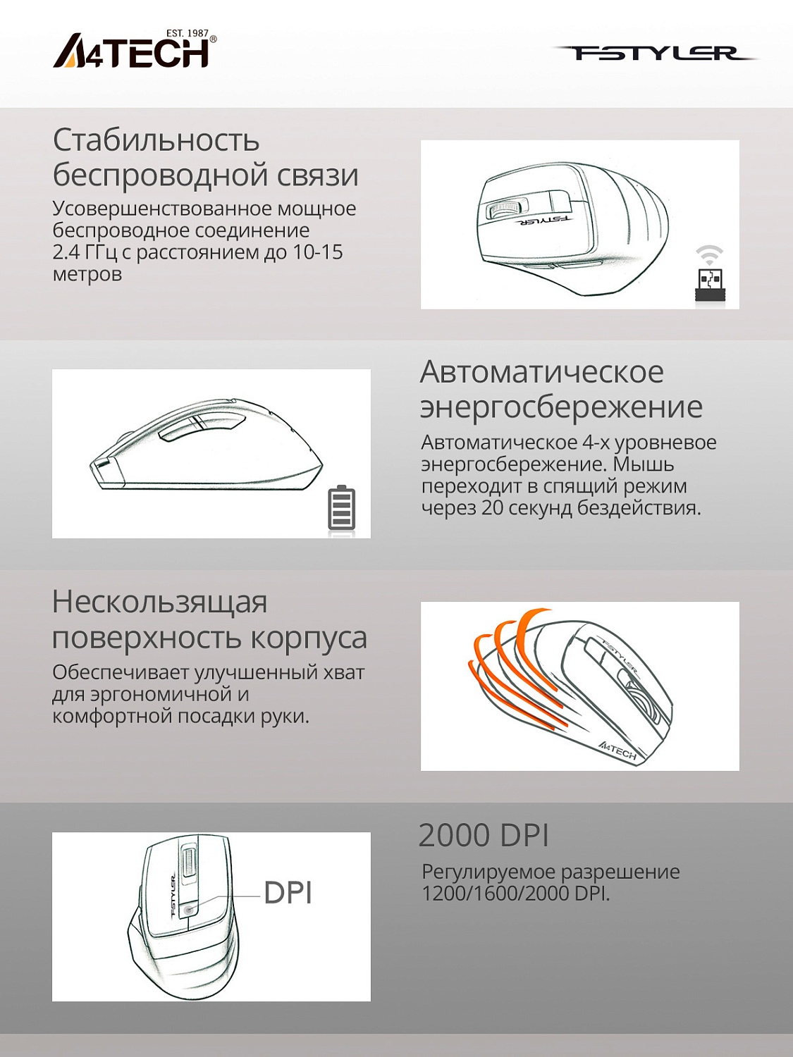 Мышь A4Tech Fstyler FG30S серый/синий оптическая (2000dpi) silent беспроводная USB (5but) Мышь A4Tech Fstyler FG30S серый/синий оптическая (2000dpi) silent беспроводная USB (5but)