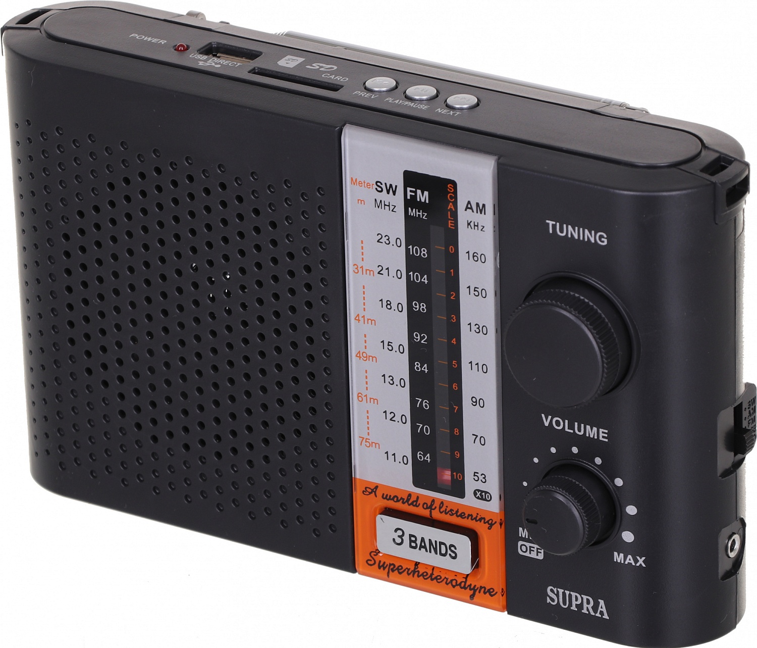 Радиоприемник портативный Supra ST-17U черный USB SD