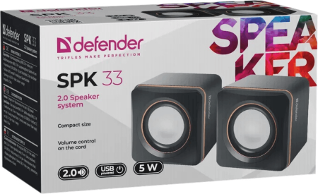 Колонки Defender SPK 33 2.0 черный/оранжевый 5Вт портативные