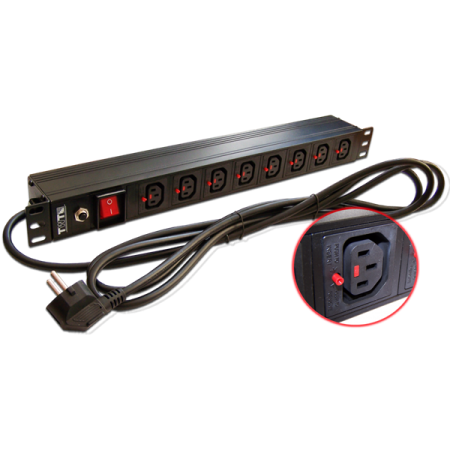 Блок распределения питания Lanmaster TWT-PDU-10A8C3L-3.0 гор.размещ. 8xC13 базовые 10A Schuko 3м