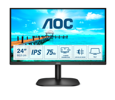 Монитор AOC 23.8" 24B2XD черный IPS LED 16:9 DVI матовая 250cd 178гр/178гр 1920x1080 75Hz VGA FHD 2.75кг