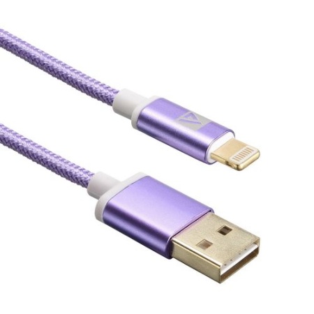 USB кабель ACD-Style Lightning ~ USB-A 2-сторонние коннекторы, нейлон, 1м, фиолетовый (ACD-U913-P6P)