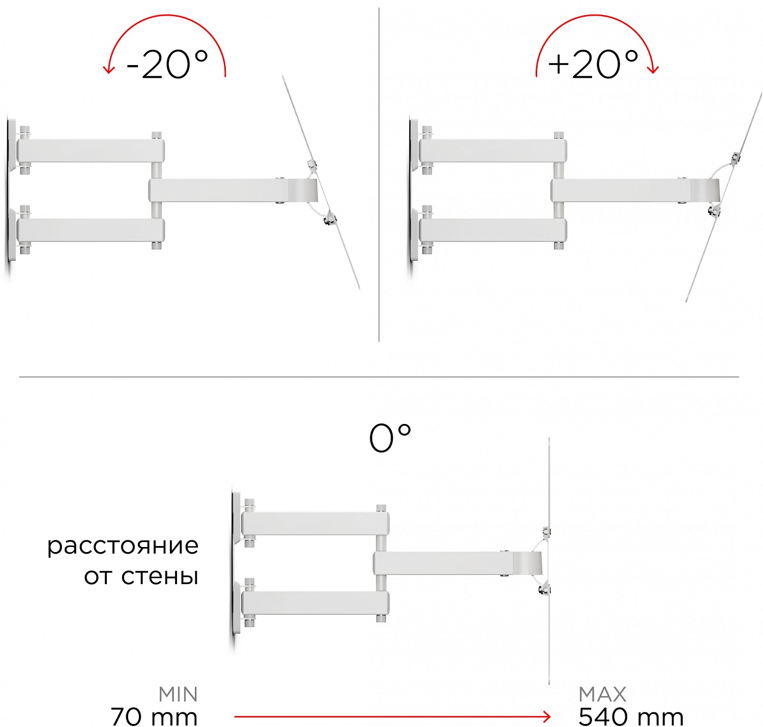 Кронштейн для телевизора Holder LCD-5566-W белый 32"-55" макс.45кг настенный поворотно-выдвижной и наклонный