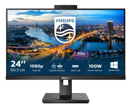 Монитор LCD 23.8'' [16:9] 1920х1080(FHD) IPS, nonGLARE, 75 Hz, 300 cd/m2, H178°/V178°, 1000:1, 50М:1, 16.7M, 4ms, HDMI, DP, 2xUSB-C, USB-Hub, Height adj, Pivot, Tilt, Swivel, Speakers, 3Y, Black