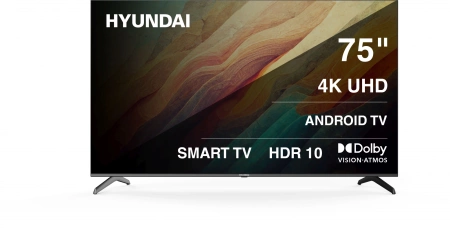 Телевизор LED Hyundai 75" H-LED75BU7009 Android TV Frameless черный 4K Ultra HD 60Hz DVB-T DVB-T2 DVB-C DVB-S DVB-S2 USB WiFi Smart TV