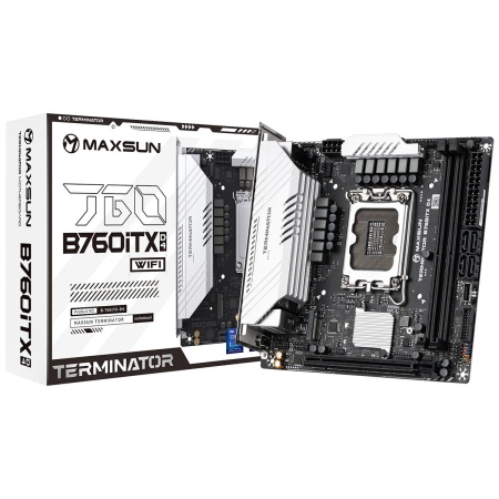 Материнская плата Maxsun MS-Terminator B760ITX D4 WIFI B760 LGA1700 2xDDR4 1xPCIEx16 2xM.2 1*TypeC(20Gpbs) 1*TypeC(5Gpbs) 6xUSB3.2Gen1 6xUSB2.0 4xSATA3.0 2.5G DP HDMI ITX RTL