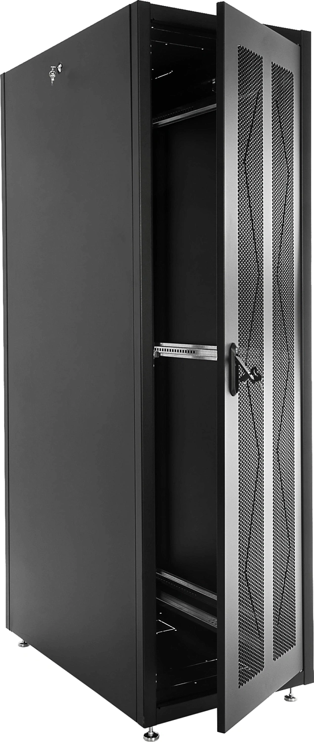 Шкаф серверный ЦМО (ШТК-Э-42.6.10-44АА-9005) напольный 42U 600x1000мм пер.дв.перфор. задн.дв.перфор. 2 бок.пан. направл.под закл.гайки 710кг черный 915мм 105кг