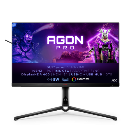 Монитор AOC 31.5" Gaming AG324UX черный IPS LED 1ms 16:9 HDMI M/M матовая HAS Piv 350cd 178гр/178гр 3840x2160 144Hz G-Sync FreeSync Premium VGA DP 4K USB 10кг