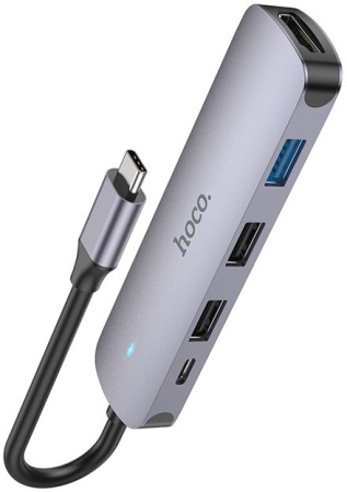 Разветвитель USB-C Hoco HB27 4порт. серый