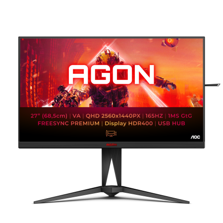 Монитор LCD 27'' [16:9] 2560х1440(WQHD) VA, nonGLARE, 165 Hz, 400cd/m2, H178°/V178°, 1000:1, 80M:1, 16.7M, 1ms, 2xHDMI, DP, USB-Hub, Height adj, Pivot, Tilt, Swivel, 3Y, Black