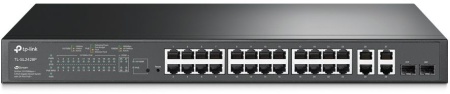 Коммутатор TP-Link SL2428P (L2) 24x100Мбит/с 4x1Гбит/с 2xКомбо(1000BASE-T/SFP) 24PoE+ 250W управляемый