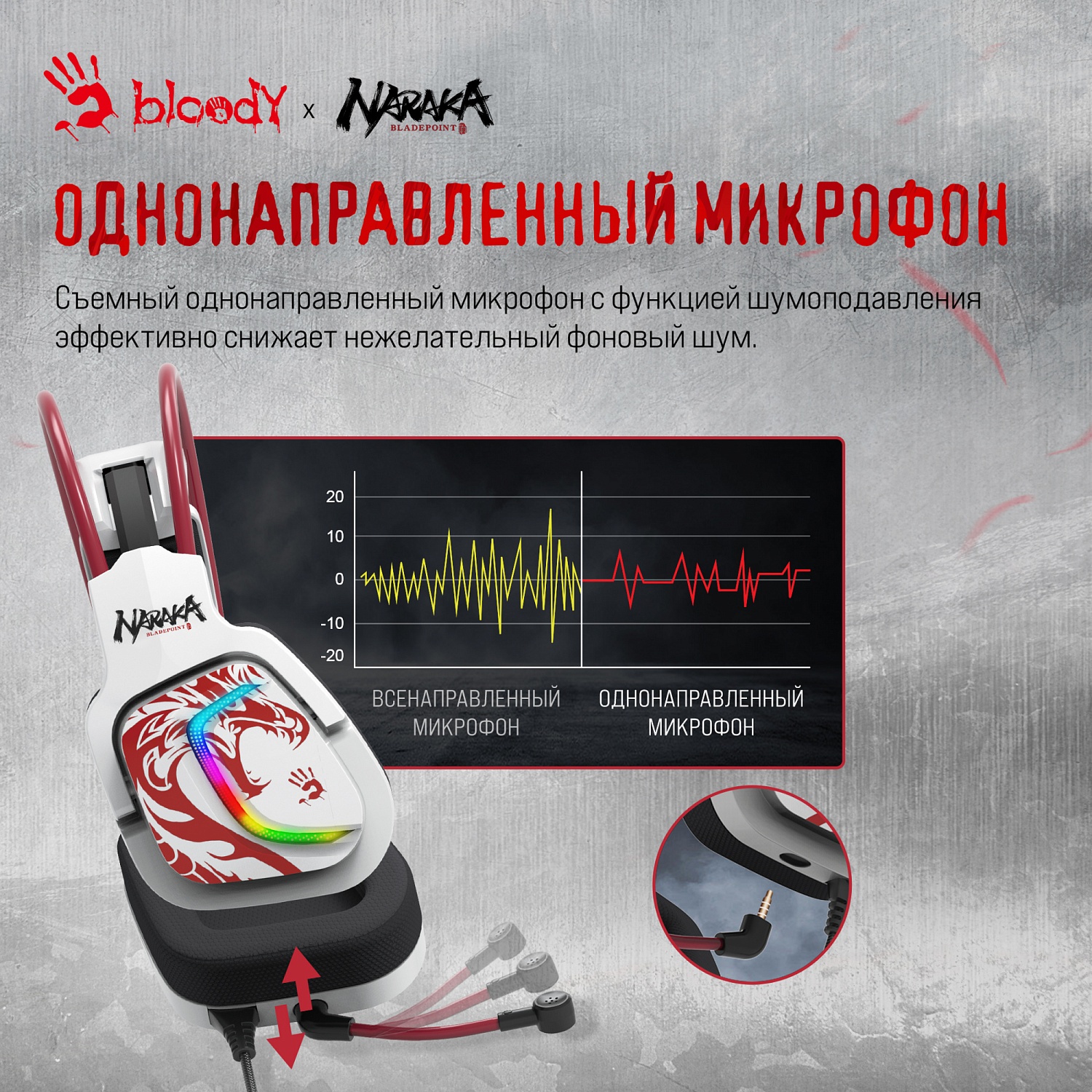 Наушники с микрофоном A4Tech Bloody G575 Naraka белый/красный 2м мониторные USB оголовье (G575 NARAKA)