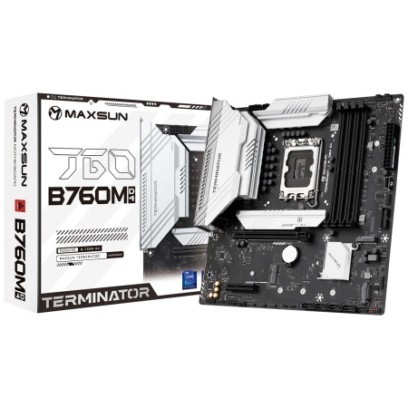 Материнская плата Maxsun MS-Terminator B760M D4 B760 LGA1700 4xDDR4 1xPCIEx16 1xPCIEx4 3xM.2 1*TypeC(20Gpbs) 2xUSB3.2Gen2 2xUSB3.2Gen1 8xUSB2.0 4xSATA3.0 2.5G DP HDMI M-ATX RTL