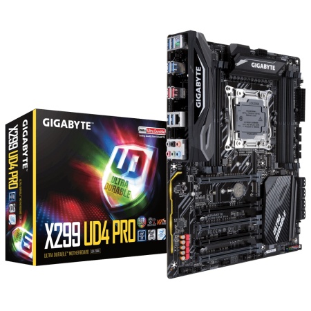 X299 UD4 Pro, Socket 2066, Intel®X299, 8xDDR4-2400, 5xPCI-Ex16, 8xSATA3,(RAID 0/1/5/10), 2xM.2, 8 Ch Audio, GLan, (0+4)xUSB2.0, (8+4)xUSB3.1, 1xPS/2, ATX, RTL {8}