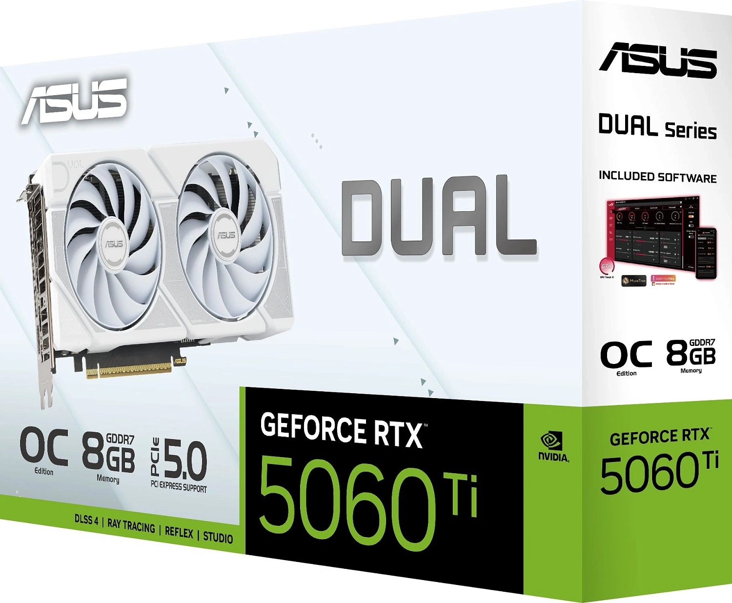 Видеокарта Asus PCI-E 5.0 DUAL-RTX5060TI-O8G-WHITE NVIDIA GeForce RTX 5060TI 8Gb 128bit GDDR7 2602/28000 HDMIx1 DPx3 HDCP Ret