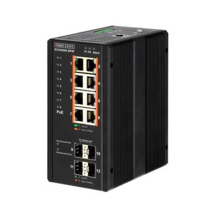 8 10/100/1000 BASE-T PoE+ Ports , plus 4 100/1000BASE-X SFP Industrial Gigabit Ethernet Switch Edge-corE ECIS4500-8P4F