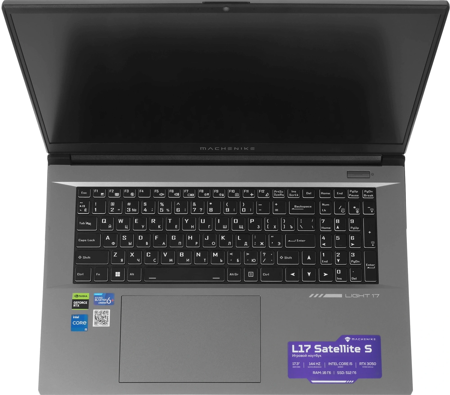 Ноутбук Machenike L17 Satellite S Core i5 12450H 16Gb SSD512Gb NVIDIA GeForce RTX 3050 4Gb 17.3" IPS FHD (1920x1080) FreeDOS grey WiFi BT Cam 2668mAh (JJ00GX00JRU)