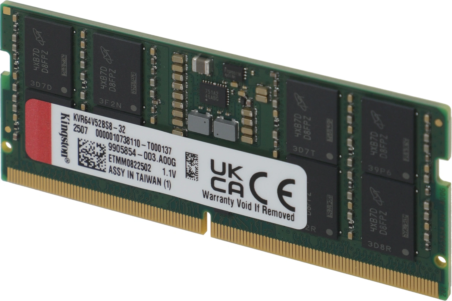 Память DDR5 32GB 6400MHz Kingston KVR64V52BS8-32 Valueram RTL PC5-51200 CL52 SO-DIMM 262-pin 1.1В single rank Ret