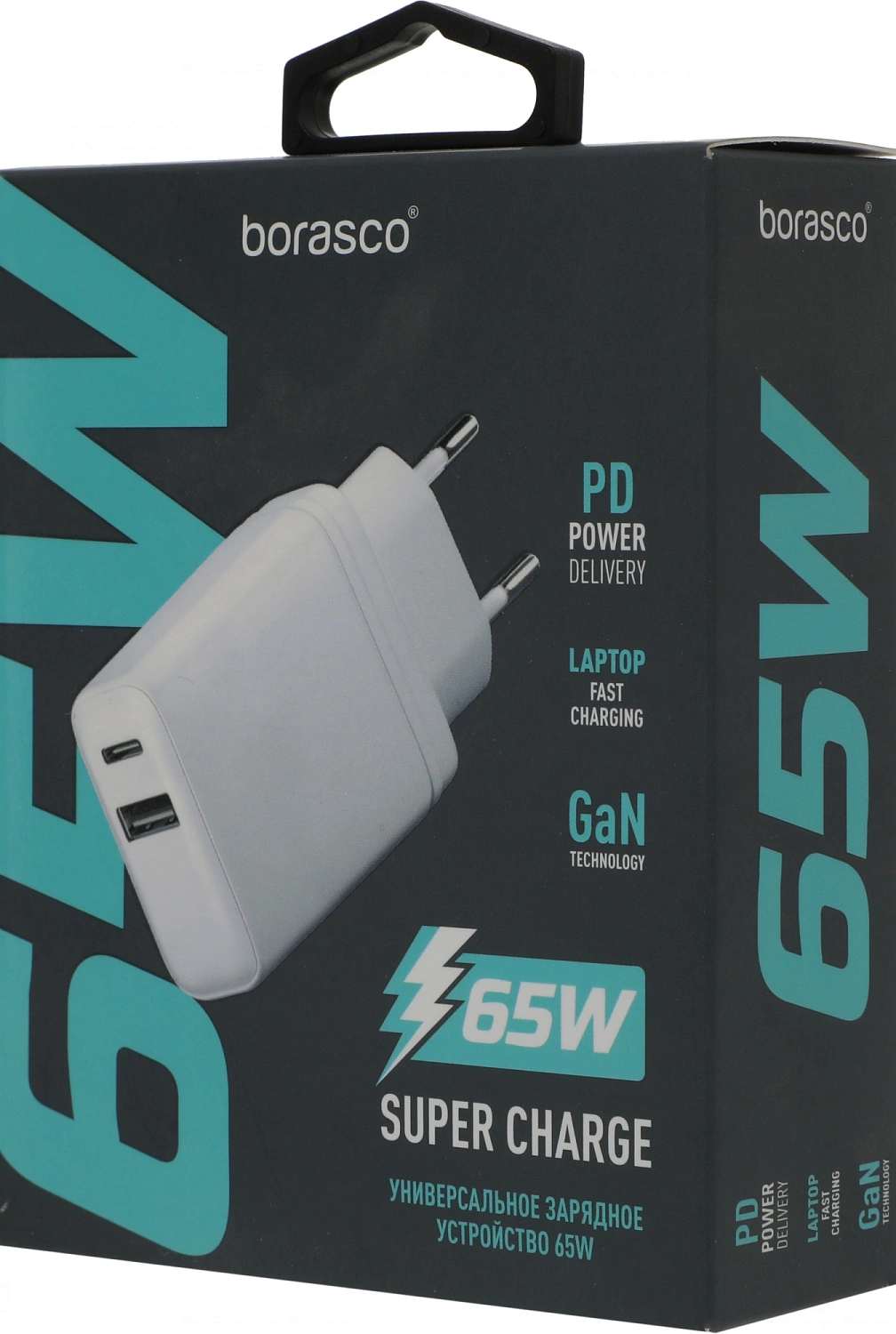 Сетевое зар./устр. BoraSCO 65W 3.25A+3A (PD+QC) USB/USB Type-C универсальное белый (52584)