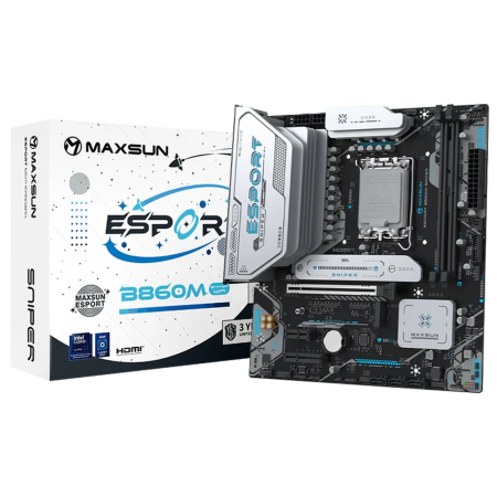 Материнская плата Maxsun MS-eSport B860M SNIPER WIFI B860, LGA1851, 2*DDR5, 1*PCIEx16, 1*PCIEx4, 1*PCIEx1, 2*M.2, 4*USB3.2Gen2, 2*USB3.2Gen1, 6*USB2.0, 3*SATA3.0, 2.5G, Type-C(DP), DP, HDMI, M-ATX, RTL