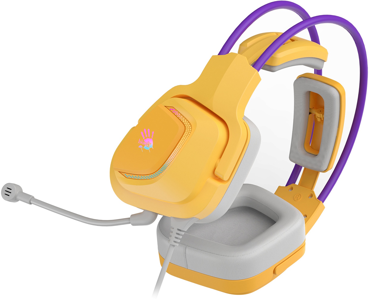 Наушники с микрофоном A4Tech Bloody G575 желтый/фиолетовый 2м мониторные USB оголовье (G575 /ROYAL VIOLET/ USB)