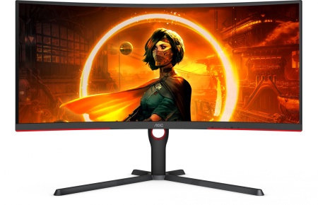 Монитор AOC 34" Gaming CU34G3S/BK черный/красный VA LED 1ms 21:9 HDMI M/M матовая HAS Piv 300cd 178гр/178гр 3440x1440 165Hz FreeSync Premium DP 2K USB 8.25кг