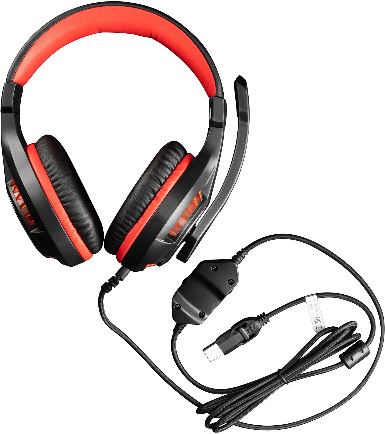 Наушники с микрофоном Оклик HS-L610G SAMURAI черный/красный 2.2м мониторные USB оголовье (1460161)