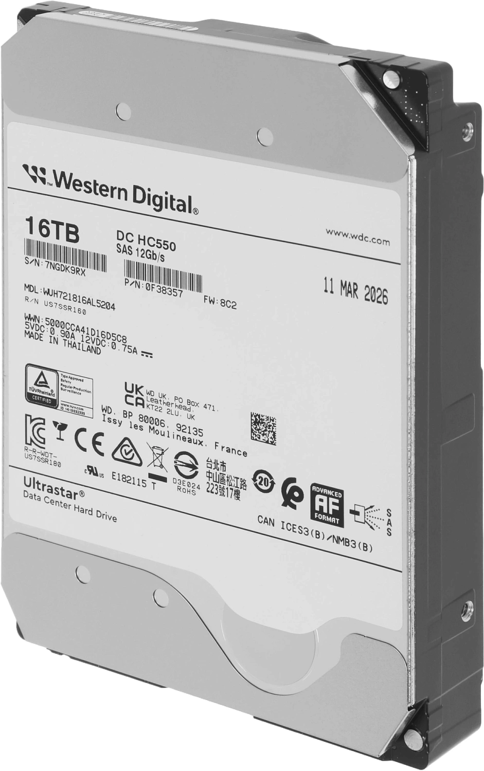 Жесткий диск Western Digital Ultrastar DC HС550 HDD 3.5" SAS 16Тb, 7200rpm, 512MB buffer, 512e (WUH721816AL5204), 1 year