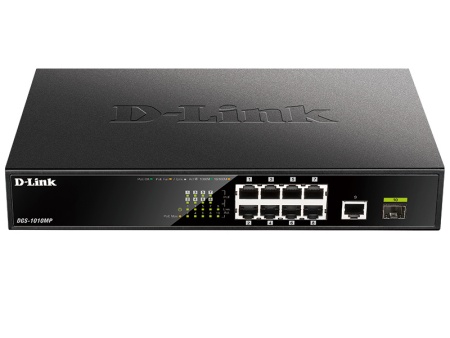 Коммутатор D-Link DGS-1010MP/A1A 9G 1SFP 8PoE 125W неуправляемый